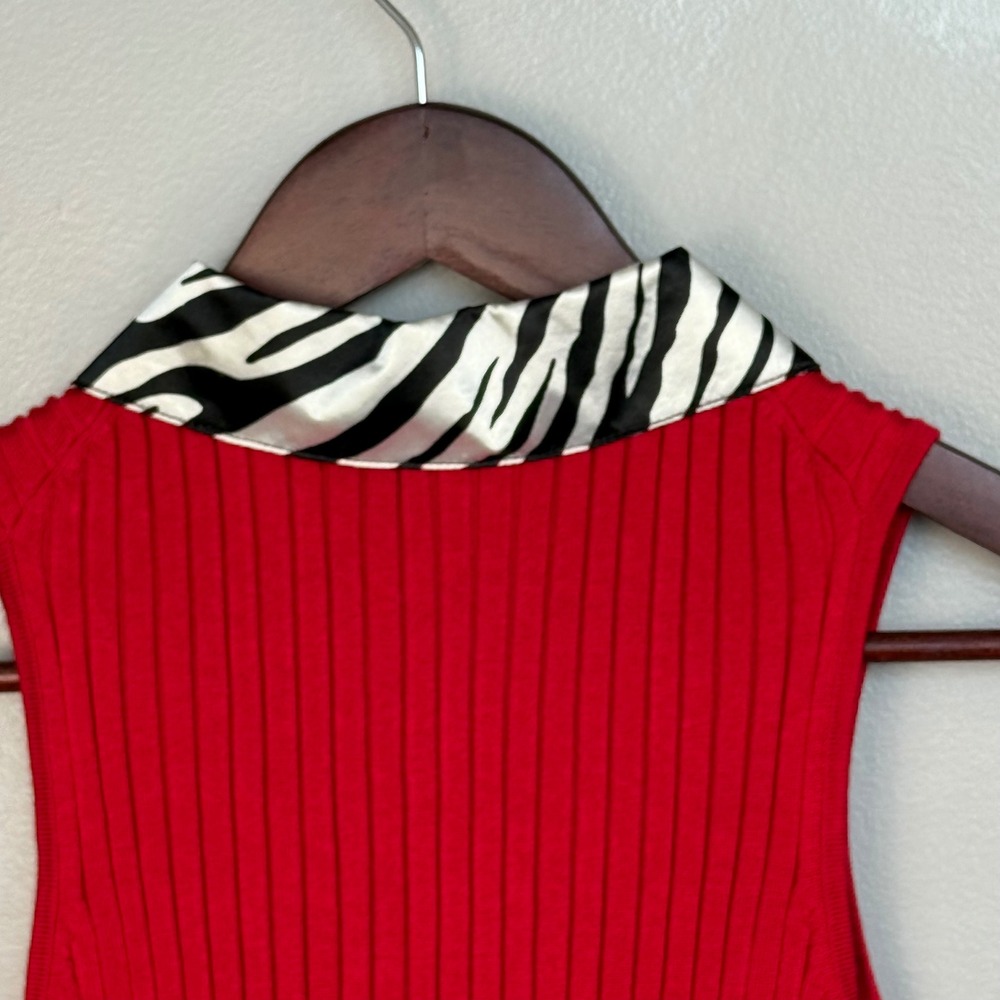 Y2K Belldini Ribbed Zip Top‎ Women's Small Red Zebra Collar Rhinestone - Picture 6 of 7